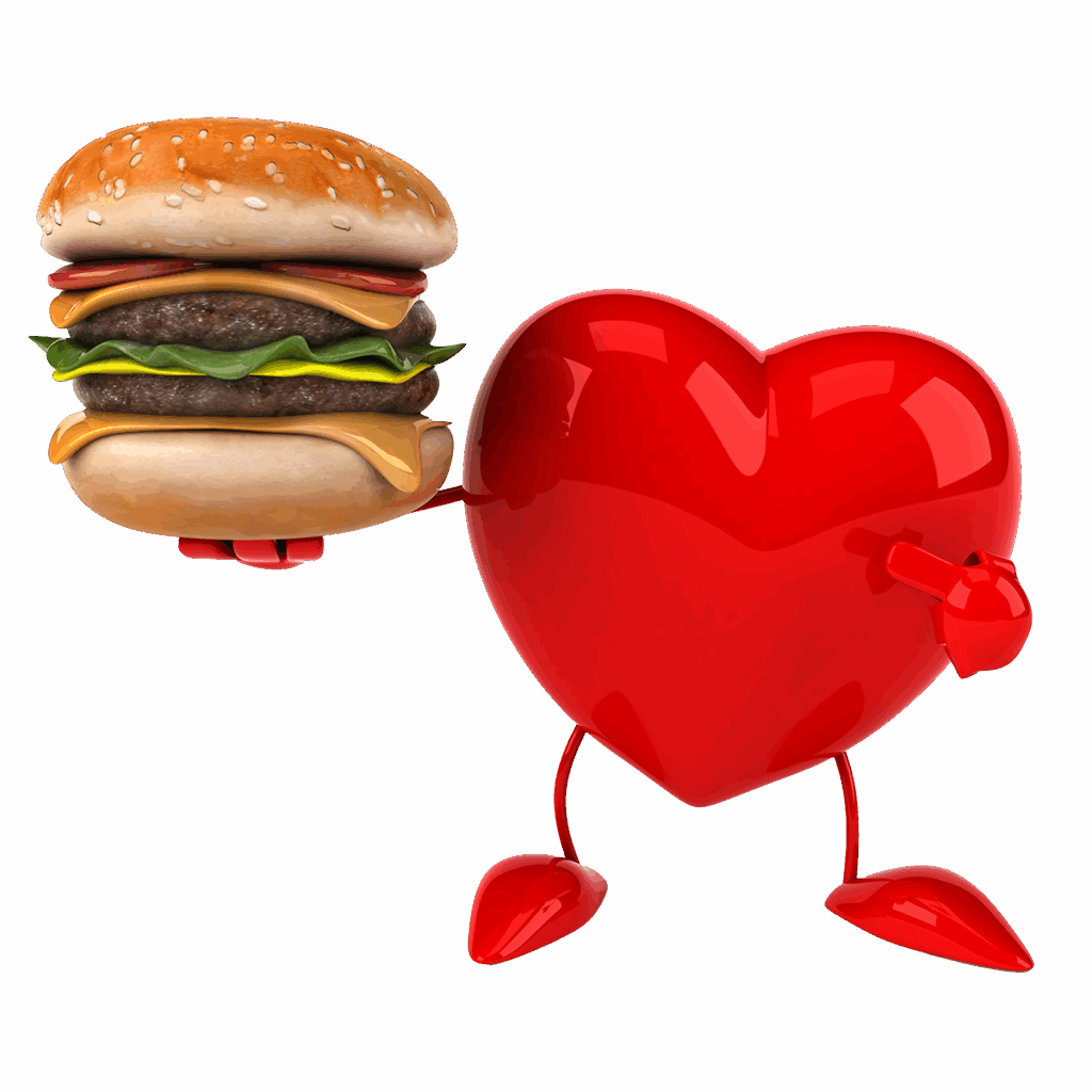 cartoon heart holding hamburger
