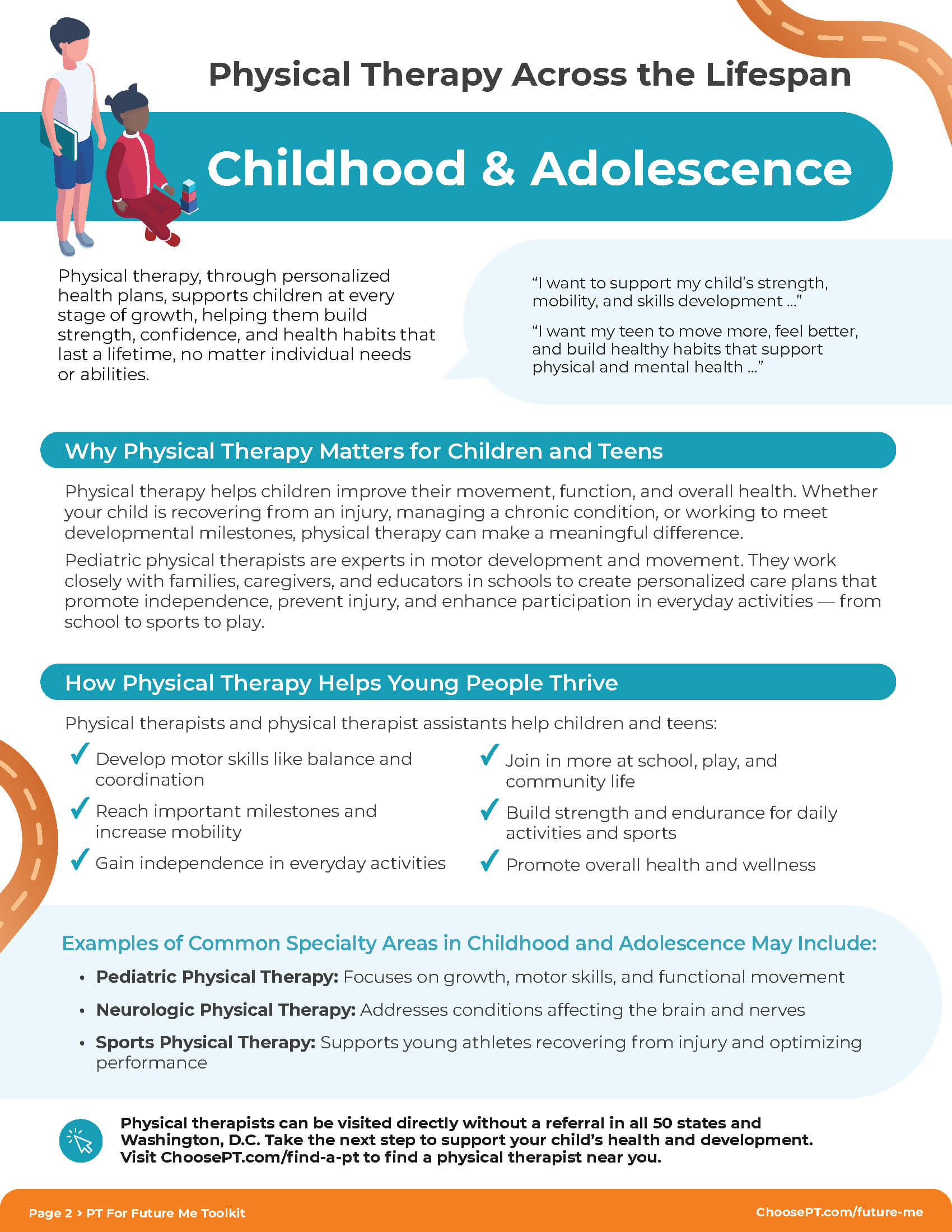 PDF flyer about physical therapy during childhood and adolescence